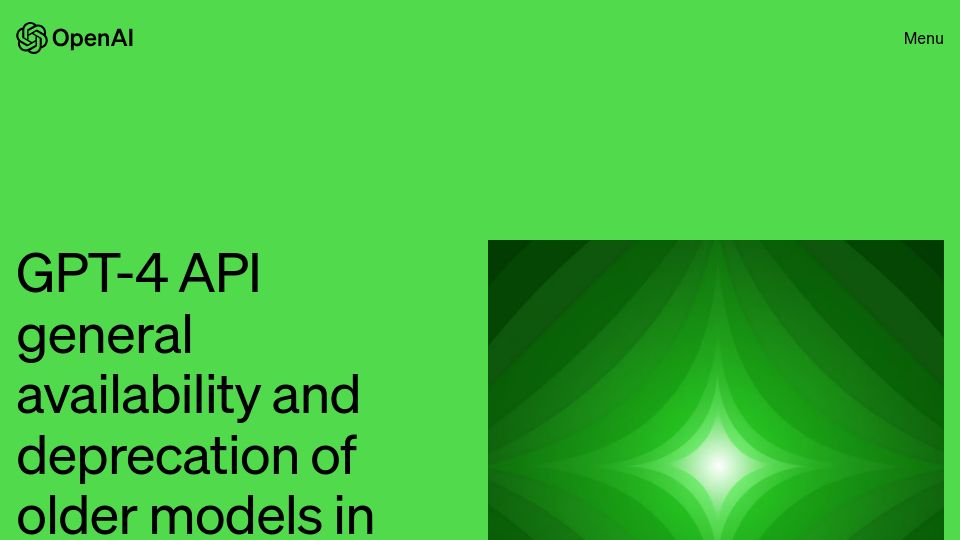 Screenshot of openai.com: GPT-4 API General Availability
