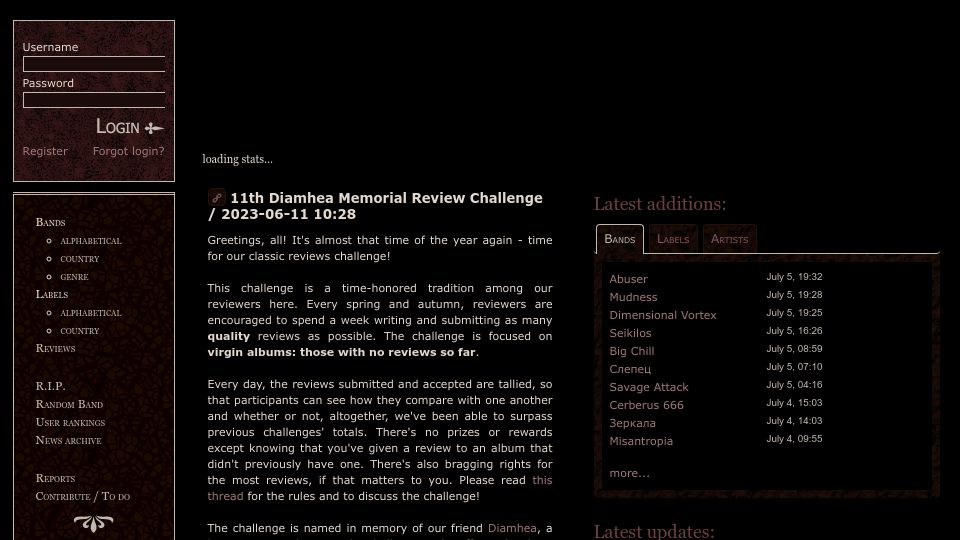 Screenshot of metal-archives.com: Encyclopaedia Metallum