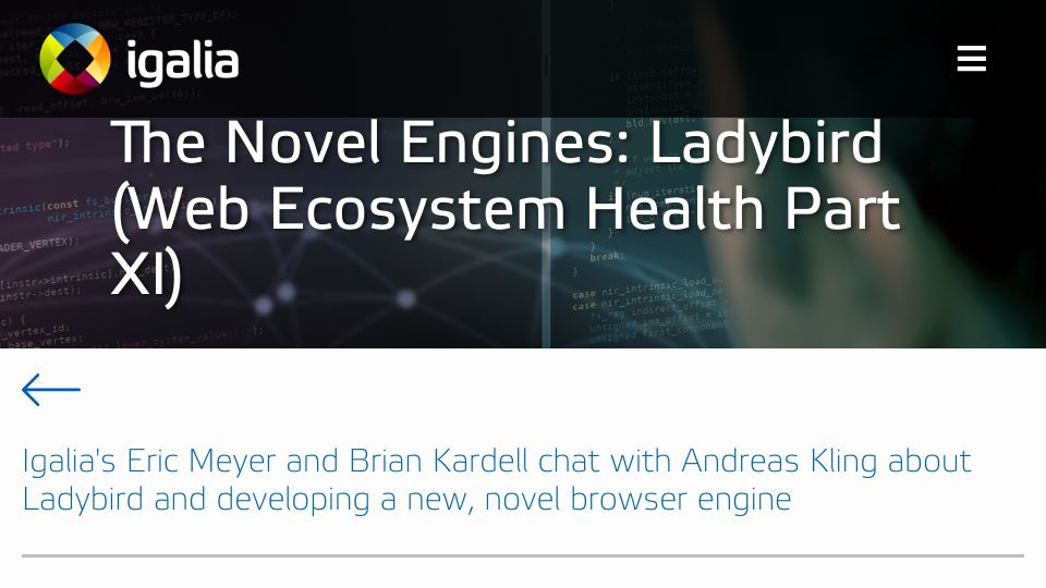 Screenshot of igalia.com: Chat with Andreas Kling about Ladybird and developing a browser engine