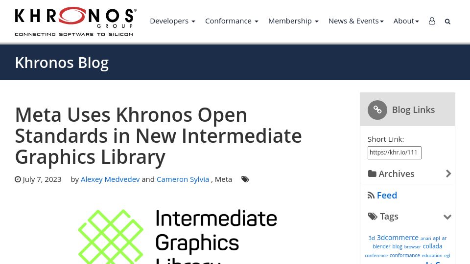 Screenshot of khronos.org: Meta releases Intermediate Graphics Library