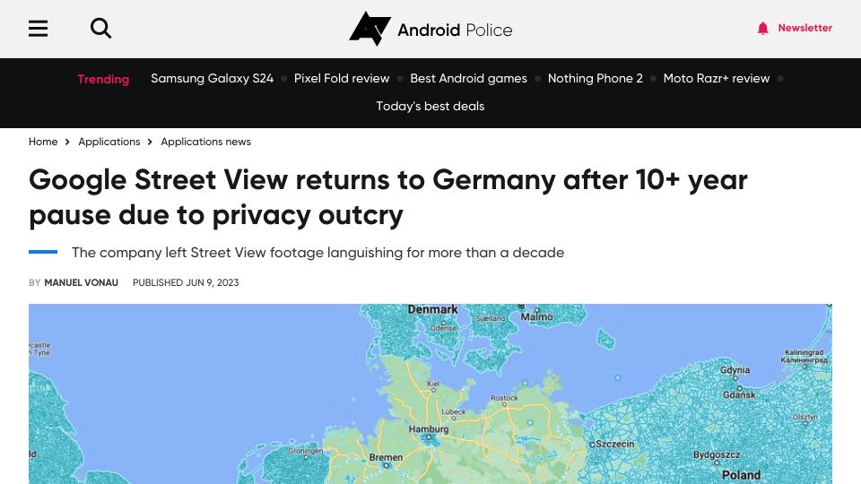 Screenshot of androidpolice.com: Google Street View returns to Germany after 10 Years