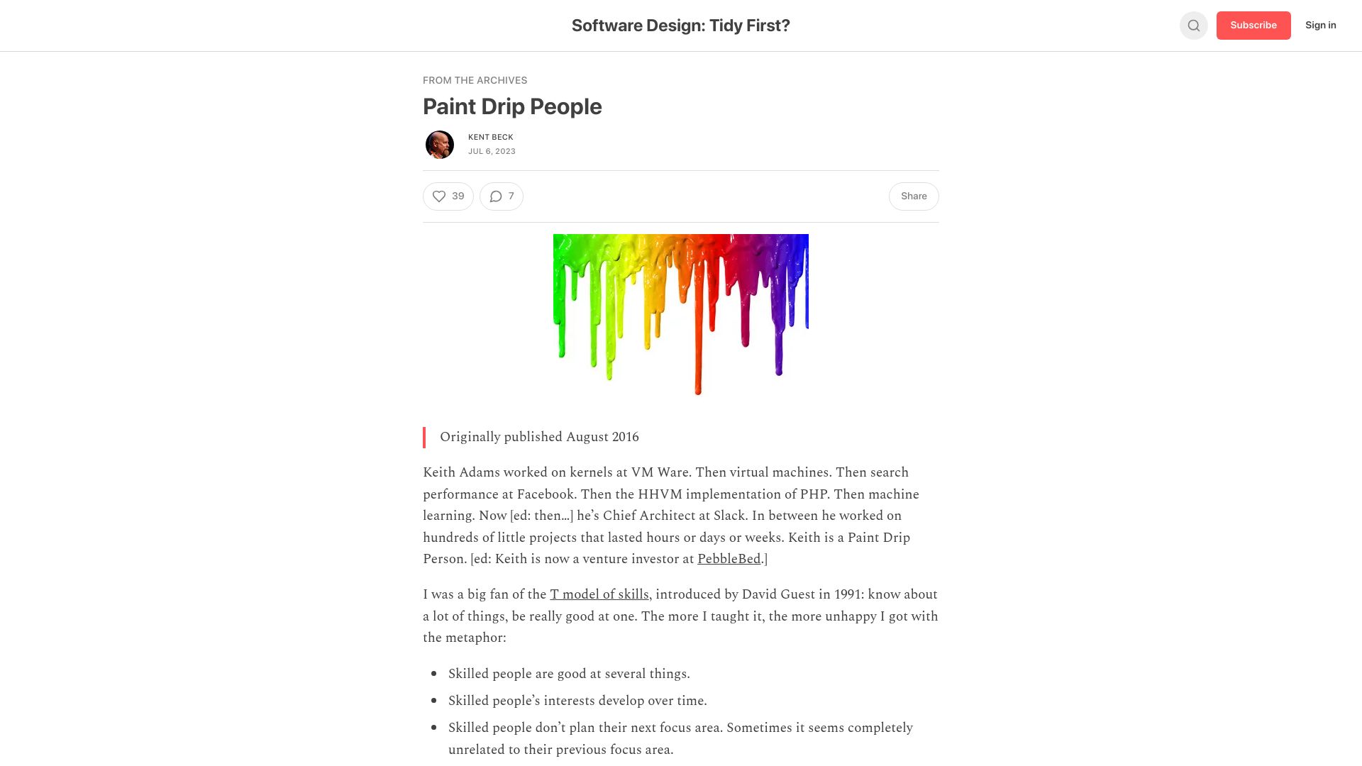Screenshot of tidyfirst.substack.com: Paint Drip People