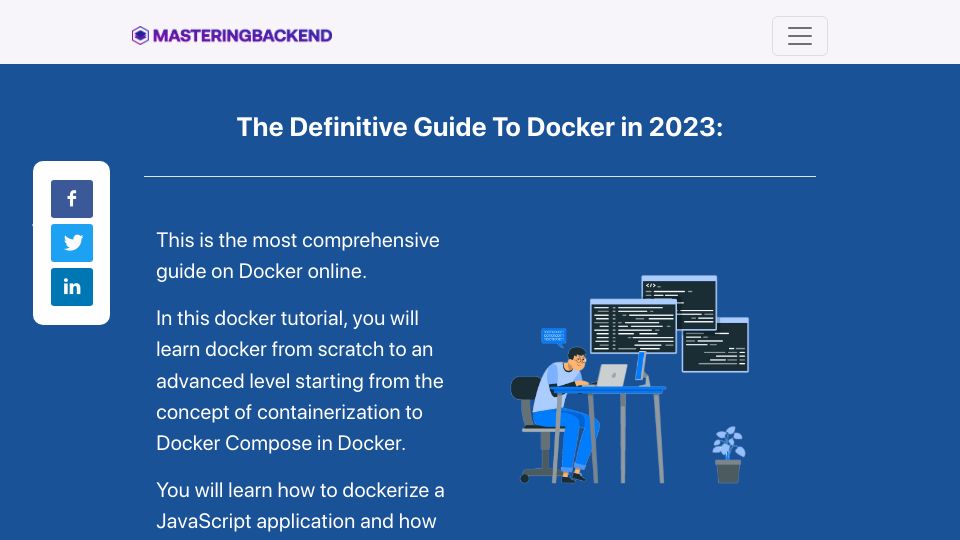 Screenshot of masteringbackend.com: A definitive guide to Docker in 2023