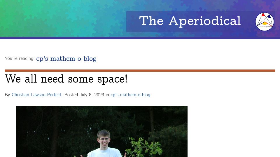 Screenshot of aperiodical.com: We all need some space