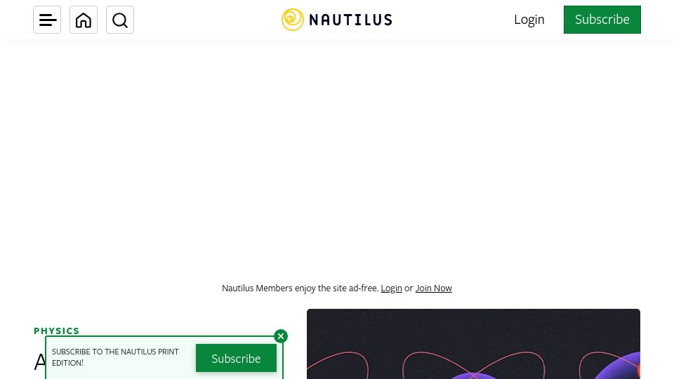 Screenshot of nautil.us: A New Experiment Casts Doubt on the Leading Theory of the Nucleus