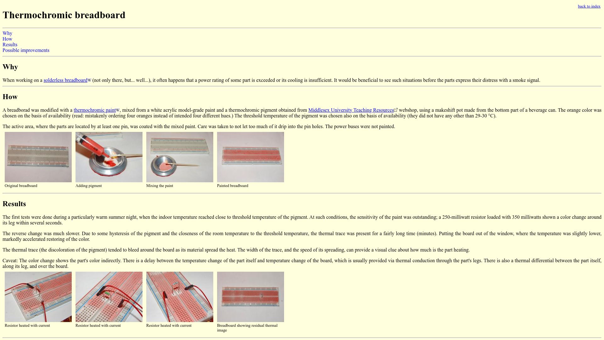 Screenshot of improwis.com: Thermochromic Breadboard