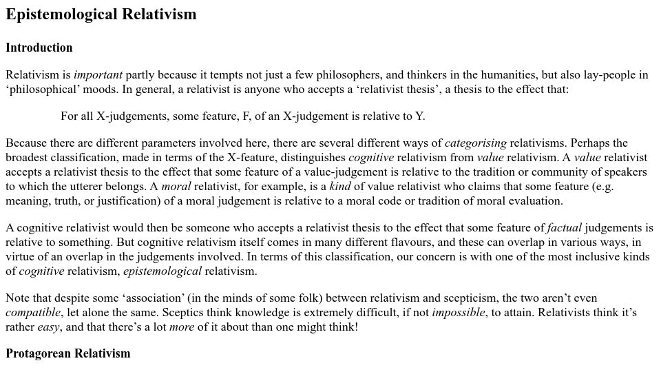 Screenshot of reading.ac.uk: Epistemological Relativism