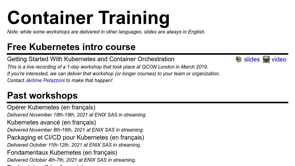 Screenshot of container.training: Container Training