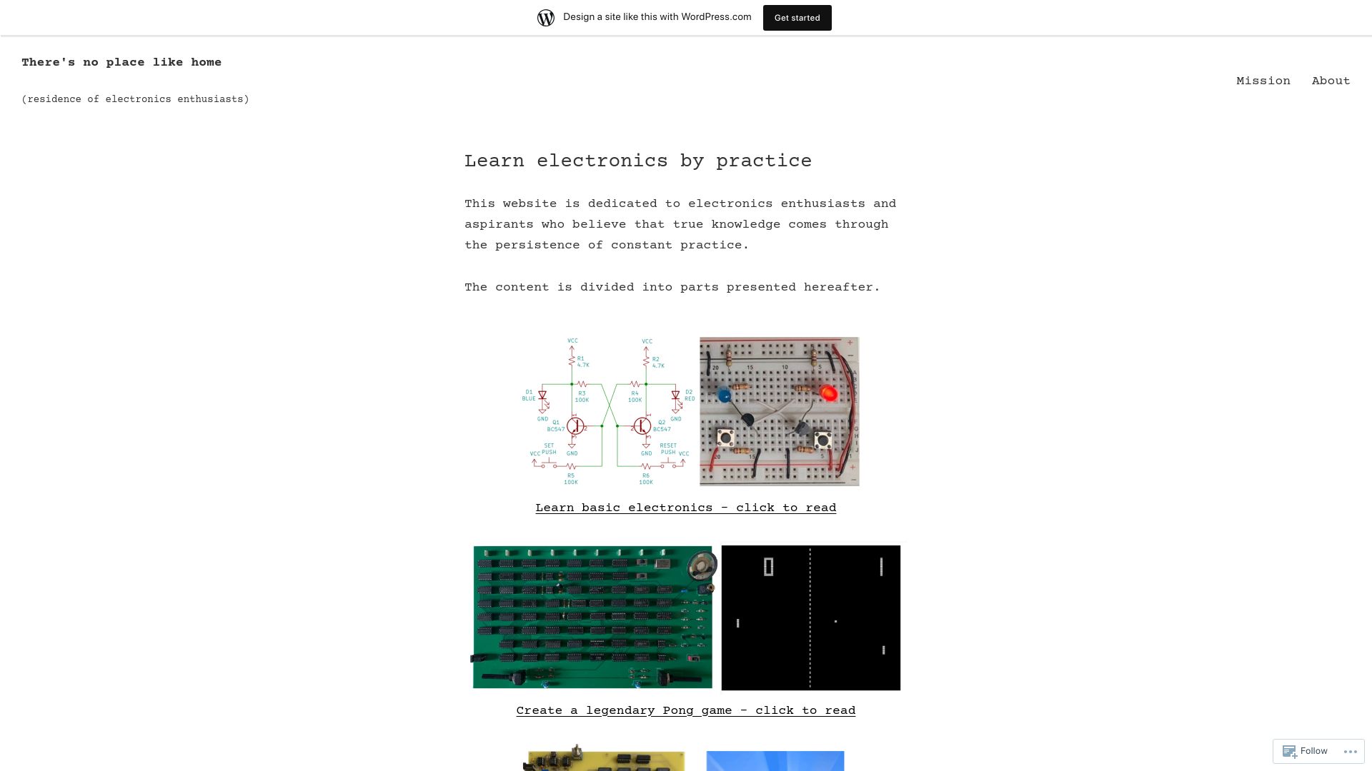 Screenshot of beletronics.wordpress.com: Learn electronics by practice
