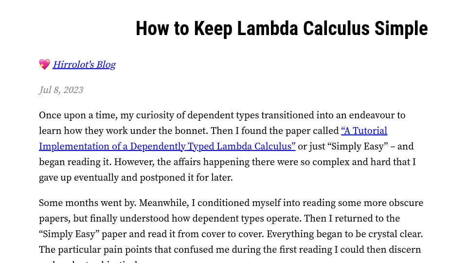 Screenshot of hirrolot.github.io: How to keep lambda calculus simple
