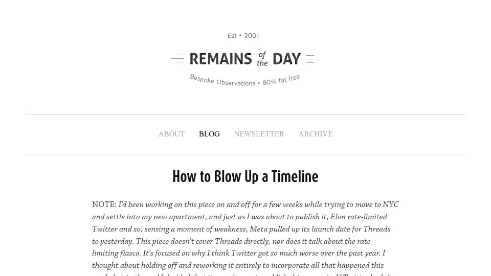 Screenshot of eugenewei.com: How to Blow Up a Timeline