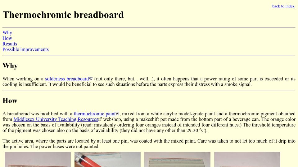 Screenshot of improwis.com: Thermochromic Breadboard