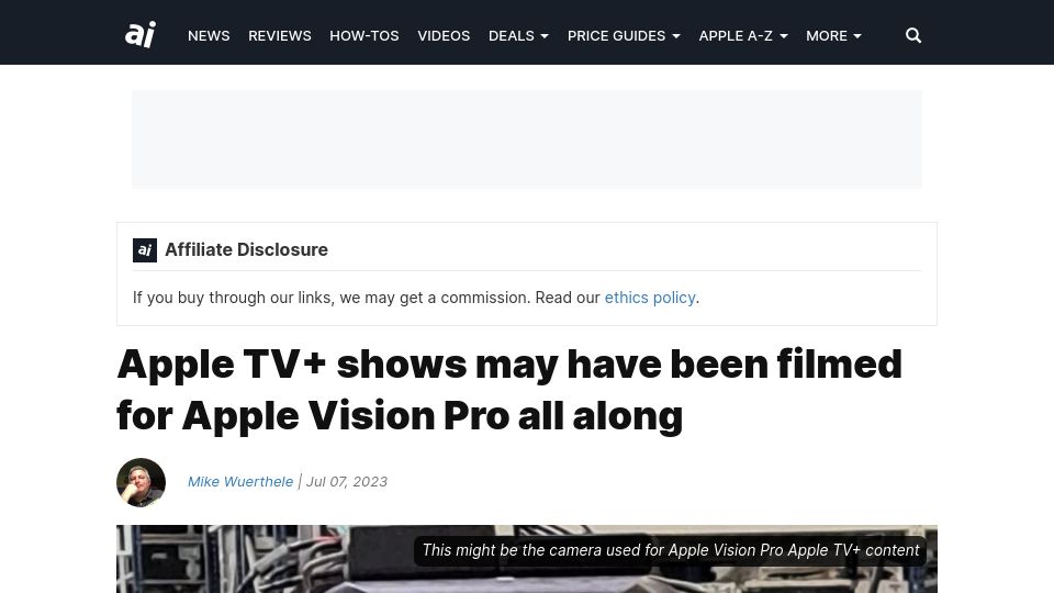 Screenshot of appleinsider.com: Apple Vision Pro may have VR Apple TV+ content at launch