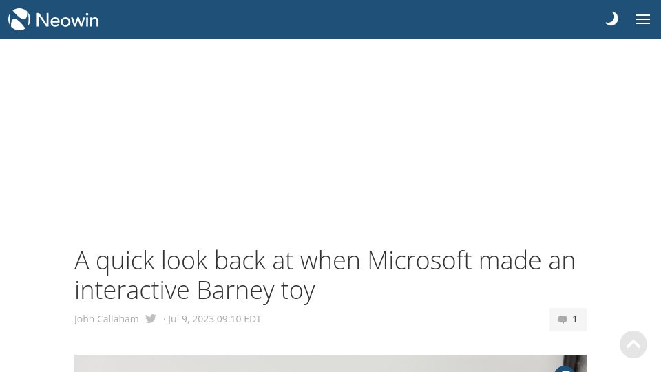 Screenshot of neowin.net: A quick look back at when Microsoft made an interactive Barney toy