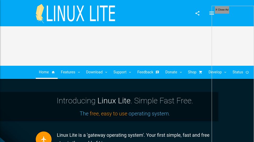 Screenshot of linuxliteos.com: Linux Lite: Easy to Use Free Linux Operating System