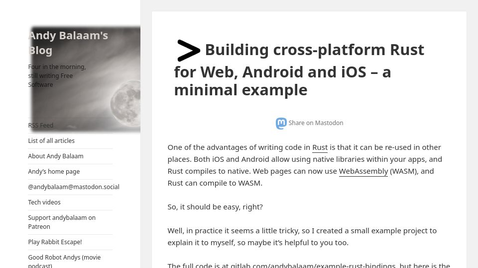 Screenshot of artificialworlds.net: Building cross-platform Rust for Web, Android and iOS – a minimal example