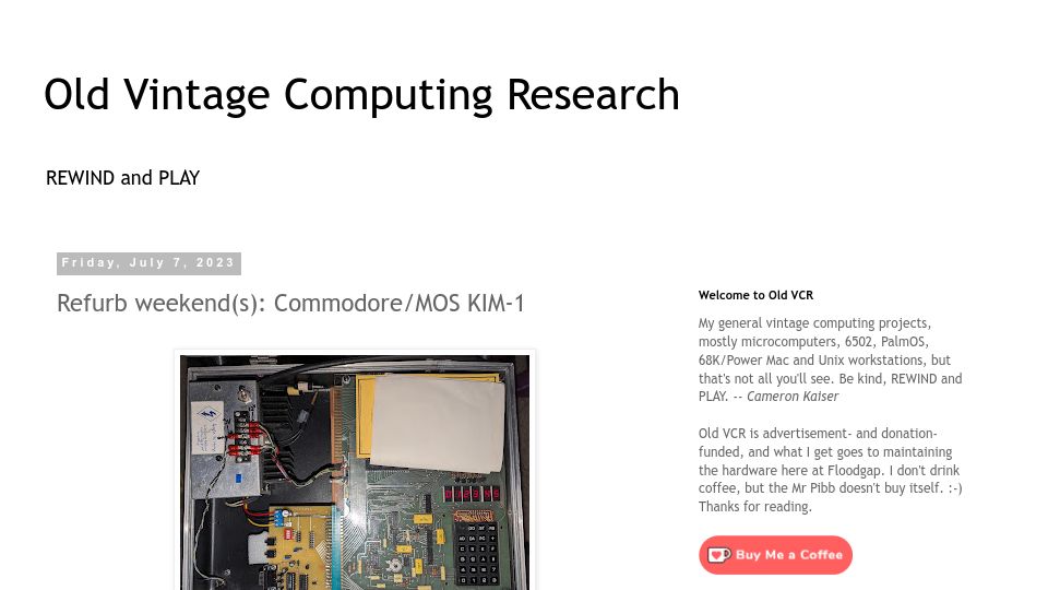 Screenshot of oldvcr.blogspot.com: Refurb weekend(s): Commodore/MOS KIM-1