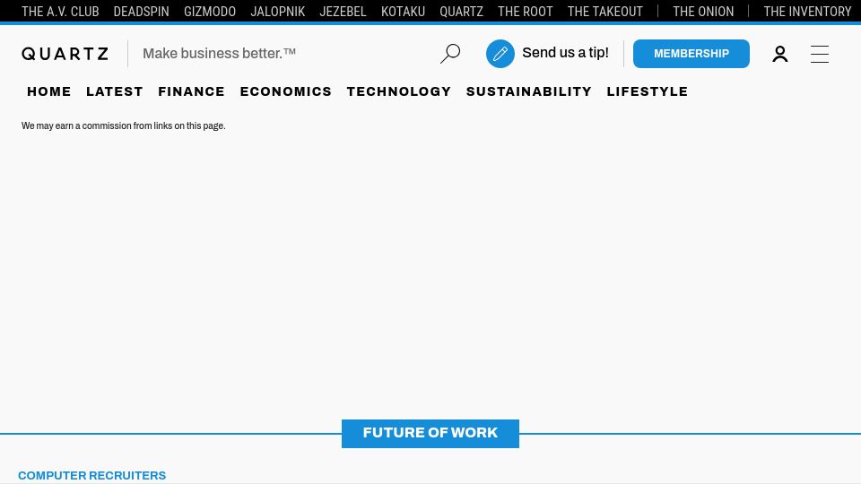 Screenshot of qz.com: New York City’s AI hiring law takes effect