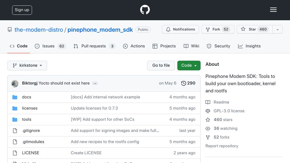 Screenshot of github.com: PinePhone Modem SDK