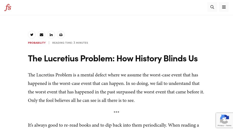 Screenshot of fs.blog: The Lucretius Problem: How History Blinds Us