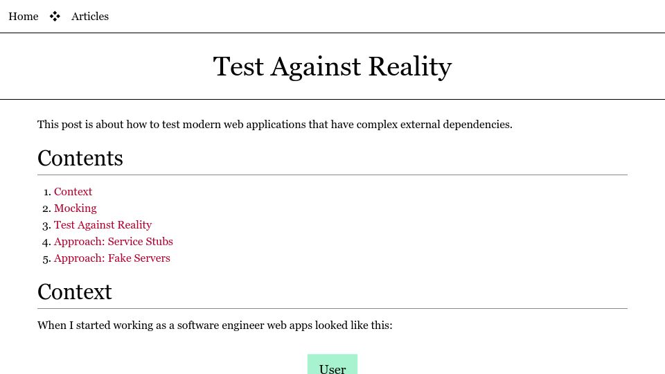 Screenshot of borretti.me: Test Against Reality