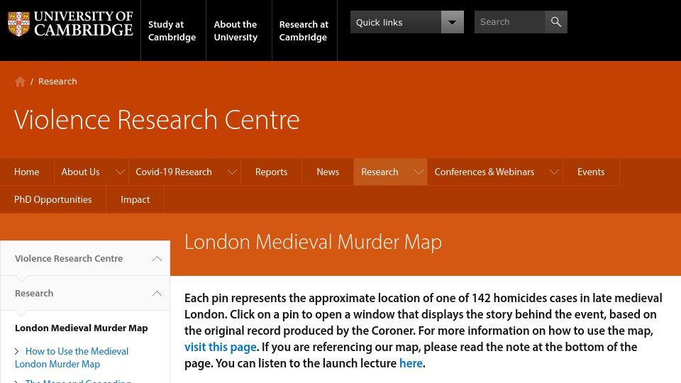Screenshot of vrc.crim.cam.ac.uk: London Medieval Murder Map