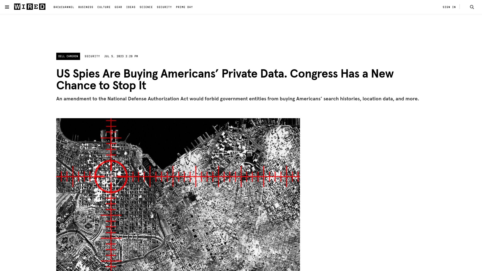 Screenshot of wired.com: US spies are buying Americans’ data – Congress has a new chance to stop it