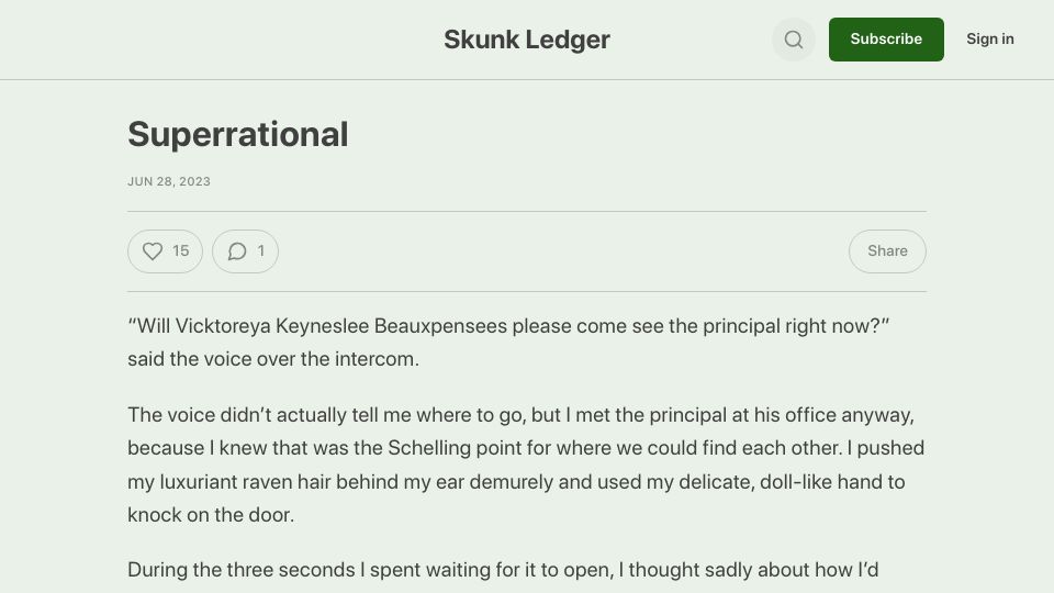 Screenshot of skunkledger.substack.com: Superrational