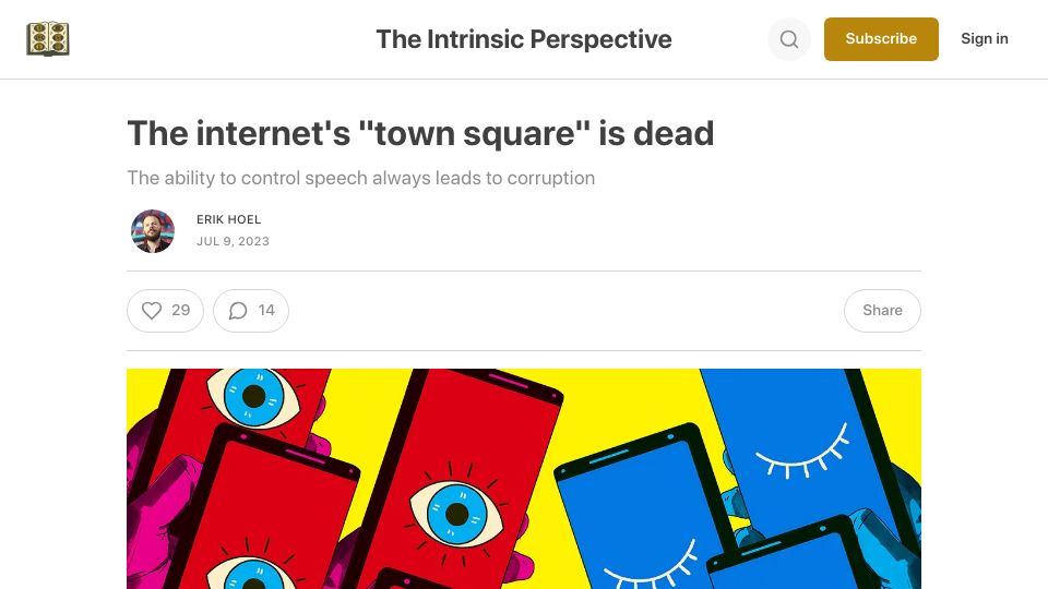 Screenshot of theintrinsicperspective.com: The internet's “town square” is dead
