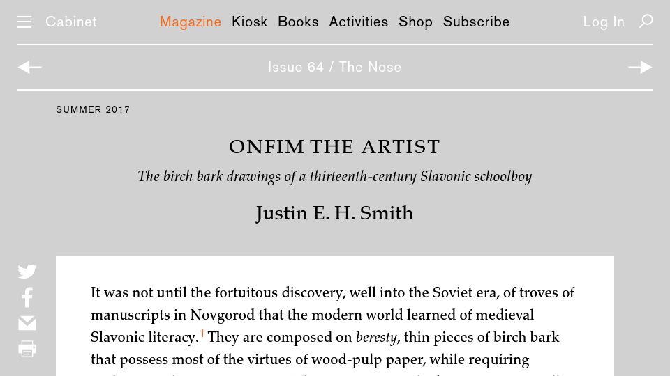 Screenshot of cabinetmagazine.org: Onfim the Artist (2017)