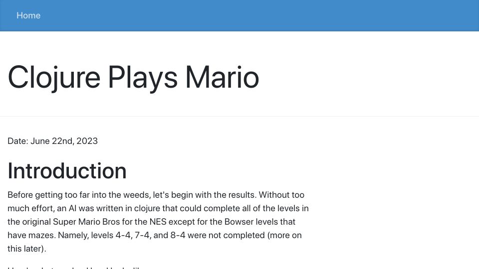 Screenshot of blog.phronemophobic.com: Clojure Plays Mario