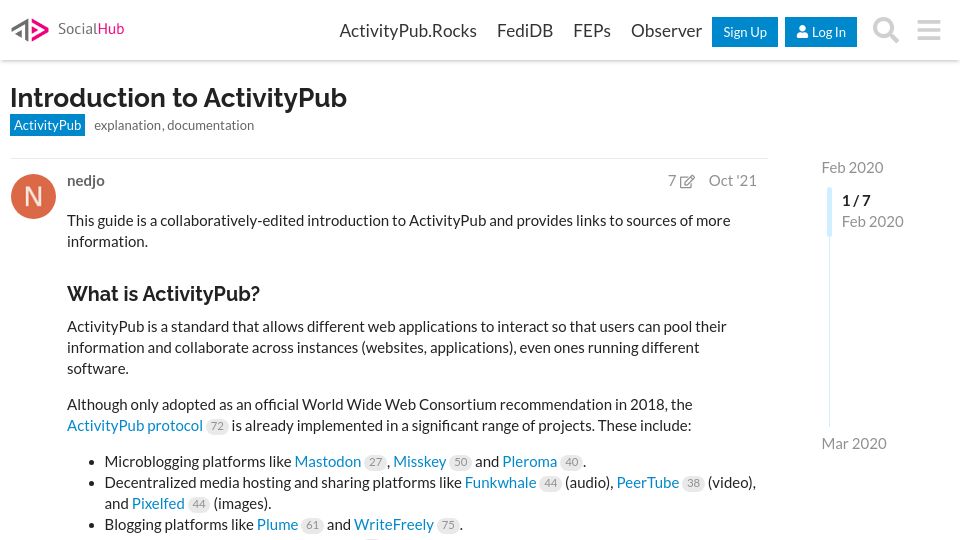 Screenshot of socialhub.activitypub.rocks: Introduction to ActivityPub (2021)