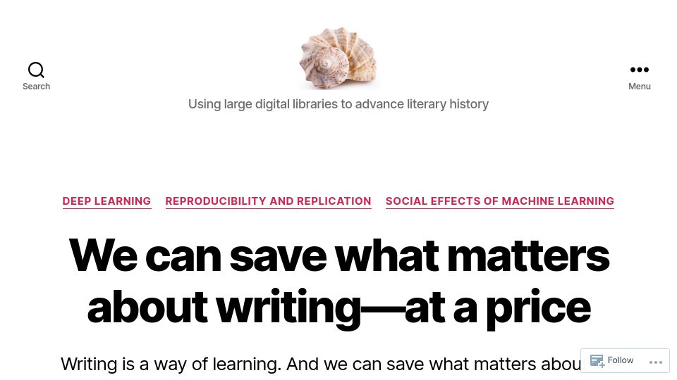 Screenshot of tedunderwood.com: We can save what matters about writing