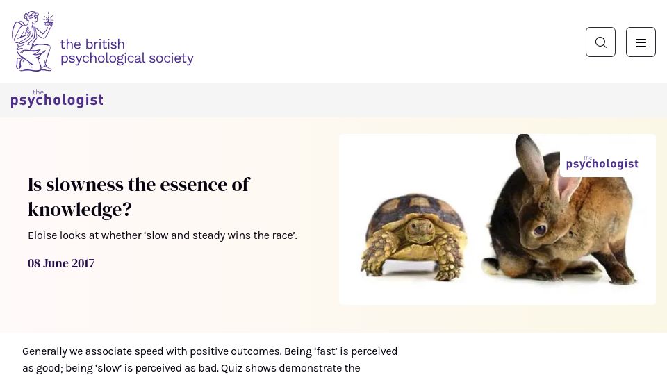 Screenshot of bps.org.uk: Speed isn’t everything, and slowness may in fact be more beneficial (2017)