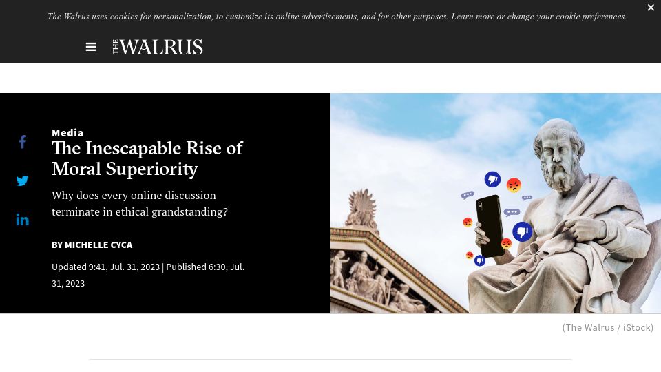 Screenshot of thewalrus.ca: The Inescapable Rise of Moral Superiority