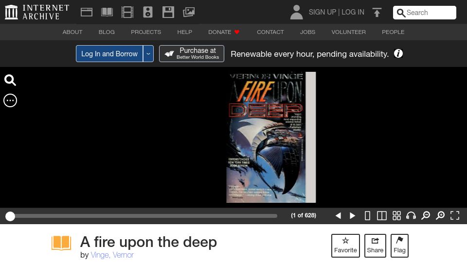 Screenshot of archive.org: A Fire Upon The Deep By Vernor Vinge (1992)