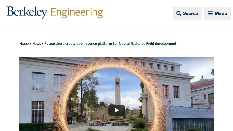 Screenshot of engineering.berkeley.edu: Researchers create open-source platform for Neural Radiance Field development