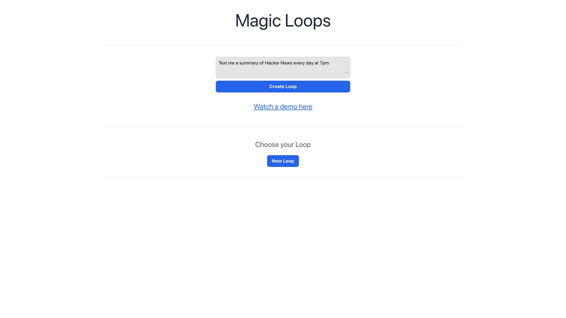 Screenshot of magicloops.dev: Show HN: Magic Loops – Combine LLMs and code to create simple automations