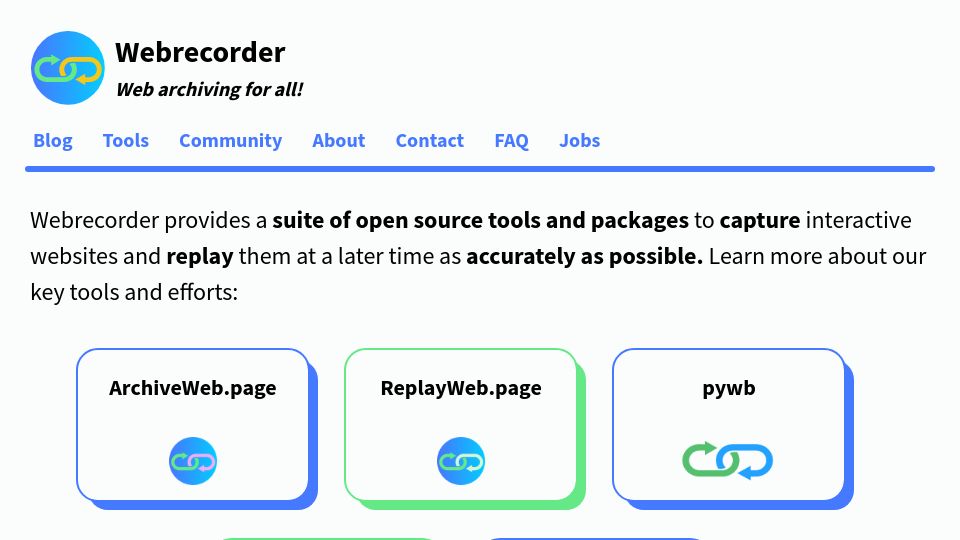Screenshot of webrecorder.net: Webrecorder: Capture interactive websites and replay them at a later time