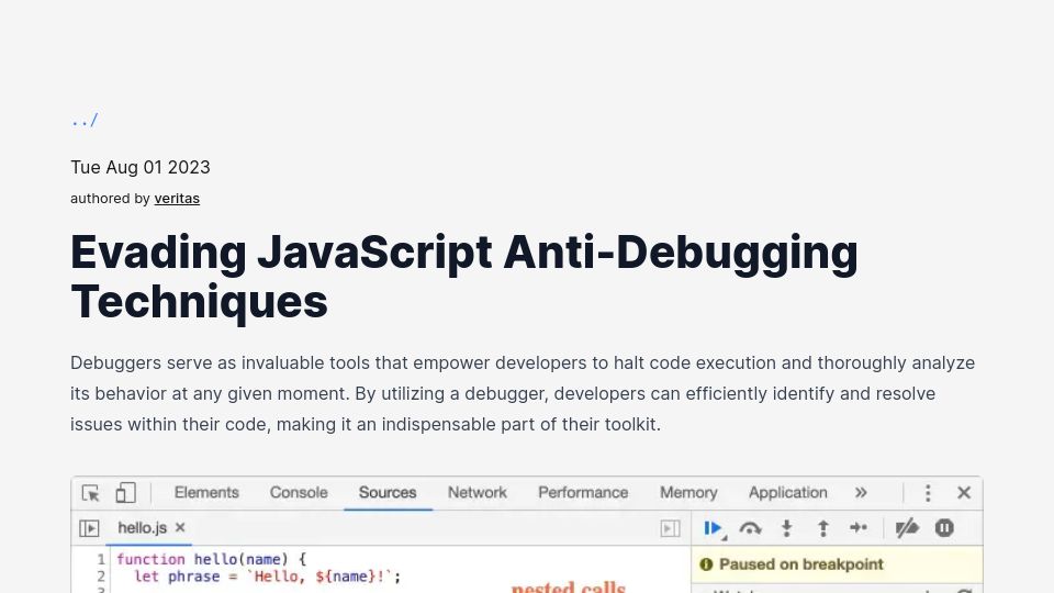 Screenshot of nullpt.rs: Evading JavaScript anti-debugging techniques