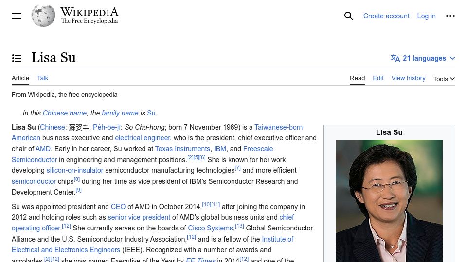 Screenshot of en.wikipedia.org: Nvidia’s CEO Is the Uncle of AMD’s CEO