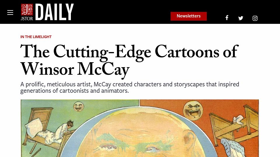 Screenshot of daily.jstor.org: The cutting-edge cartoons of Winsor McCay