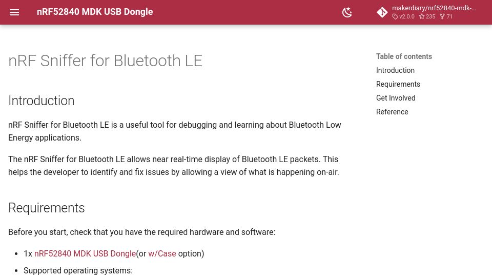 Screenshot of wiki.makerdiary.com: Make a low-cost Bluetooth LE packet sniffer with Wireshark