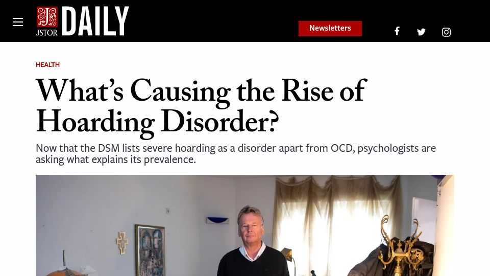 Screenshot of daily.jstor.org: What’s causing the rise of hoarding disorder? (2019)