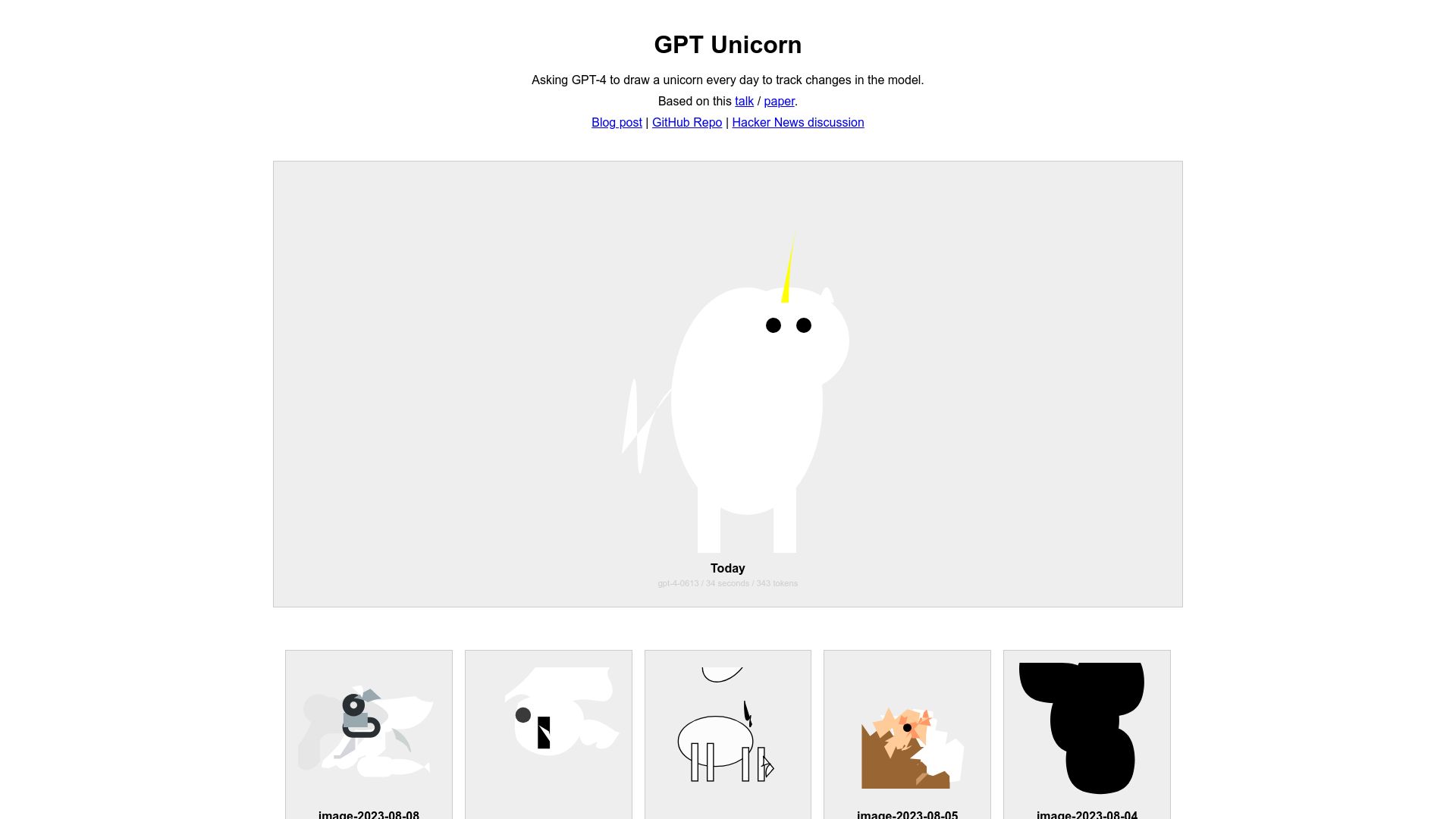 Screenshot of gpt-unicorn.adamkdean.co.uk: GPT Unicorn has drawn a unicorn