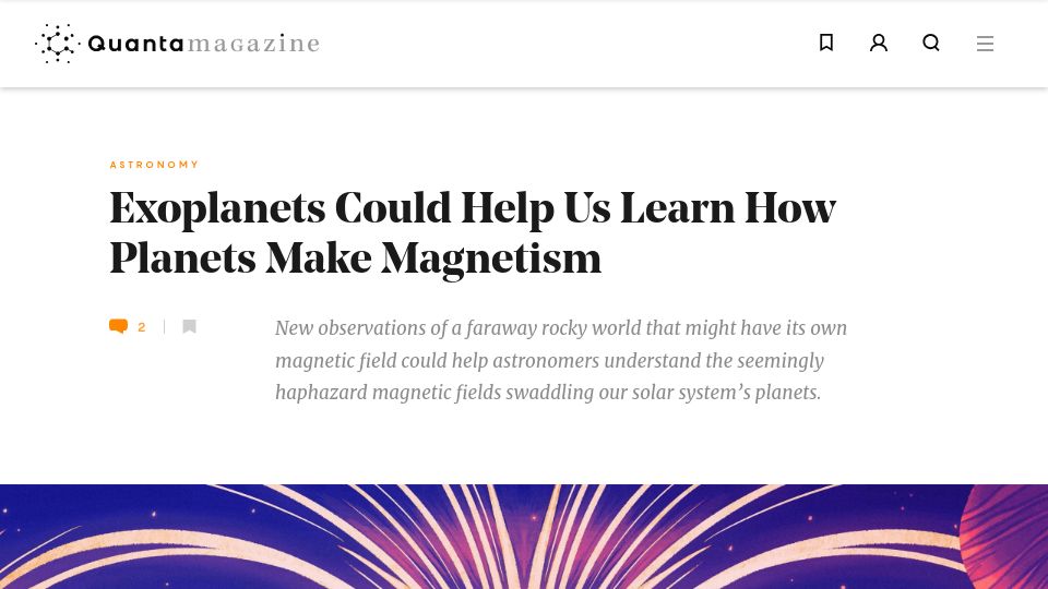Screenshot of quantamagazine.org: Exoplanets Could Help Us Learn How Planets Make Magnetism