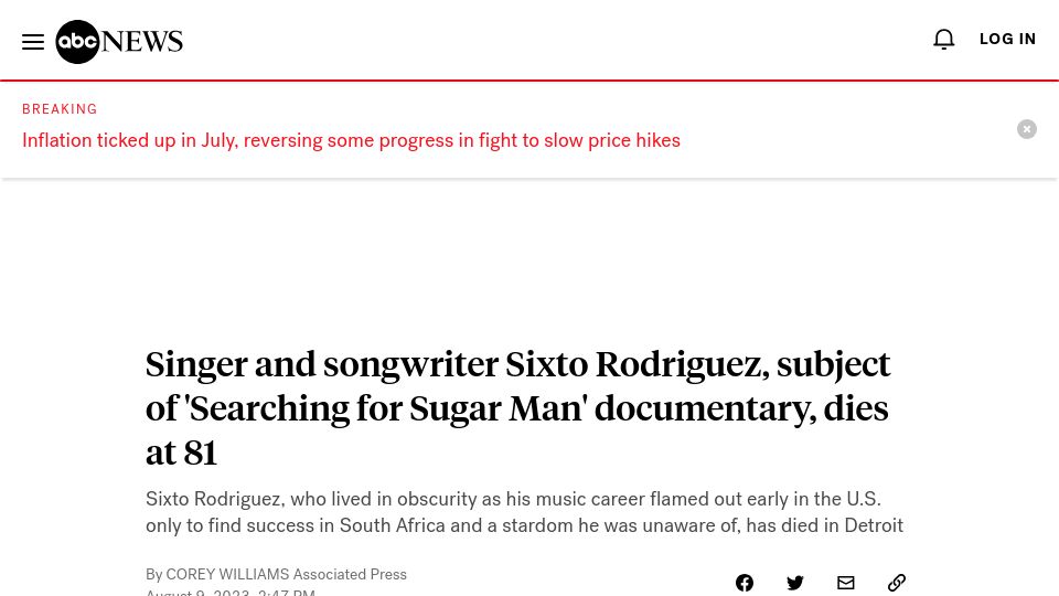 Screenshot of abcnews.go.com: Sixto Rodriguez has died