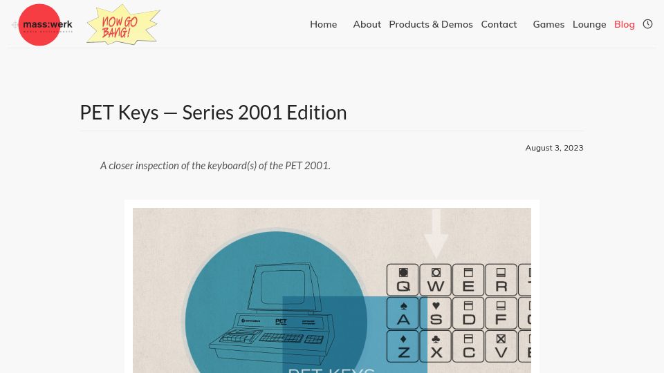 Screenshot of masswerk.at: Commodore PET Keys – Series 2001 Edition