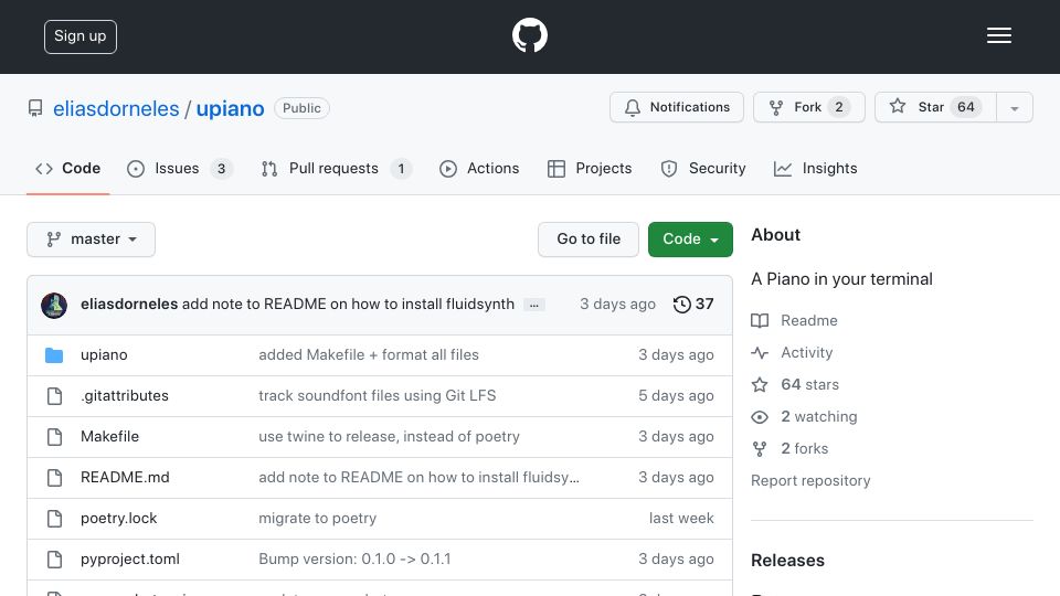 Screenshot of github.com: Piano Emulator in Your Terminal