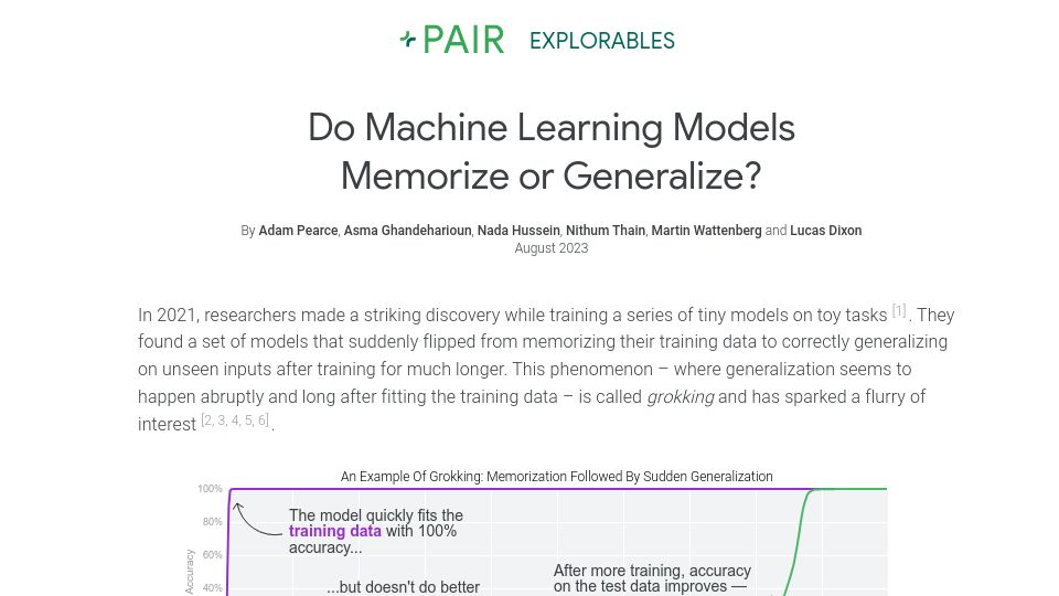 Screenshot of pair.withgoogle.com: Do Machine Learning Models Memorize or Generalize?